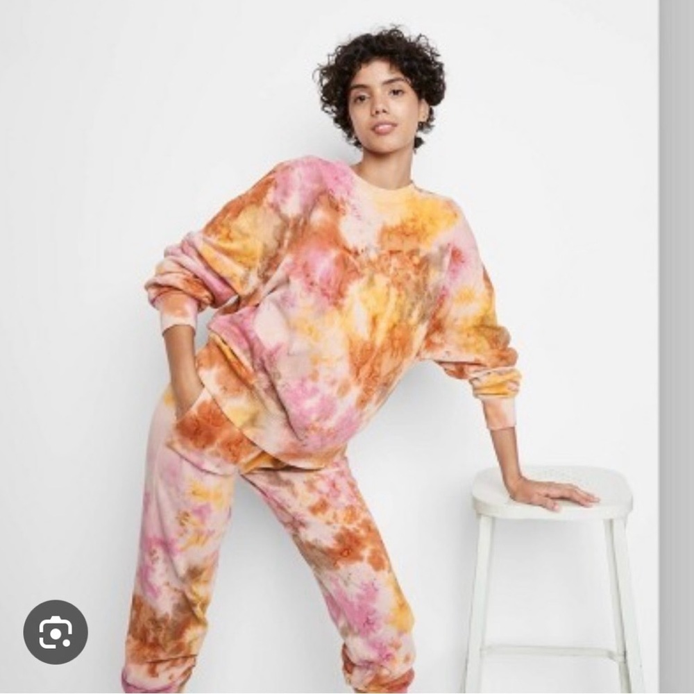 Tie dye jogger comfy sweatsuit athleisure set pink yellow cozy small loungewear - Picture 1 of 6
